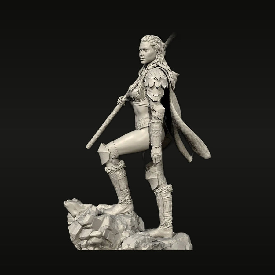 Fantasy Female Warrior Bust with Halberd 75mm Resin Kit - unpainted resin model kit