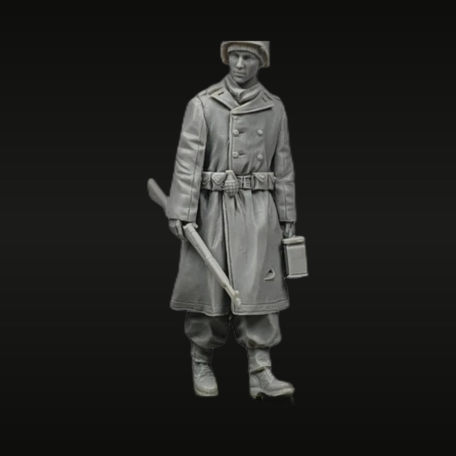WWII German Wehrmacht Soldier with Stick Grenade and Canteen 1/35 Resin Figure - unpainted resin model kit