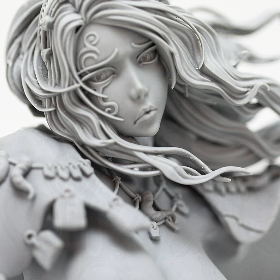 Fantasy Female Sorceress with Spiral Markings 1/12 Resin Bust Kit - resin model view 2