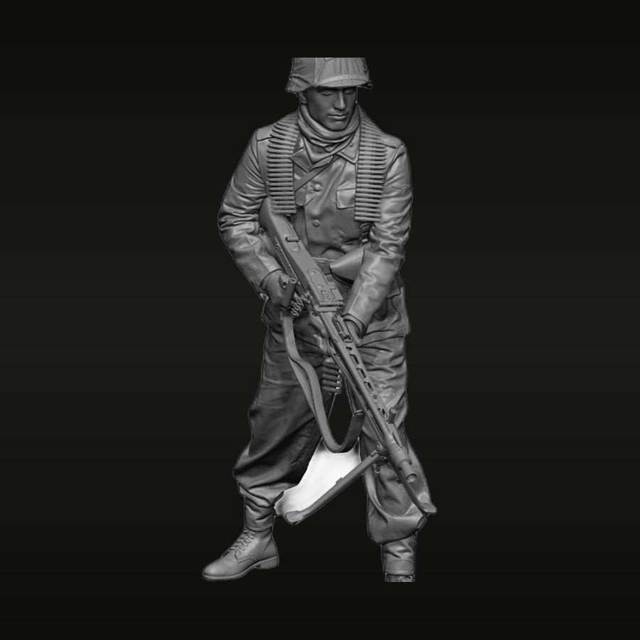 WWII German MG42 Gunner with Ammo Belt 1/35 Resin Figure Kit - unpainted resin model kit