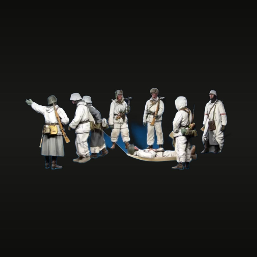 WWII German Winter Soldiers White Camouflage Set 1/35 Resin Figure Kit - unpainted resin model kit