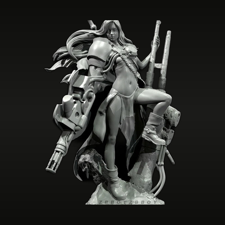 Cyberpunk Female Warrior with Dual Cannons 75mm Resin Figure Kit - unpainted resin model kit