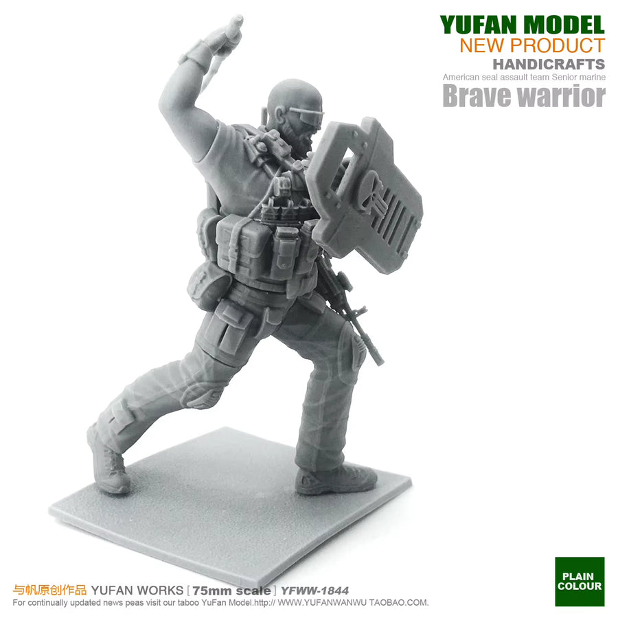 Modern Stylized Tactical Warrior with Rifle and Shield 75mm Resin Figure Kit - resin model view 5