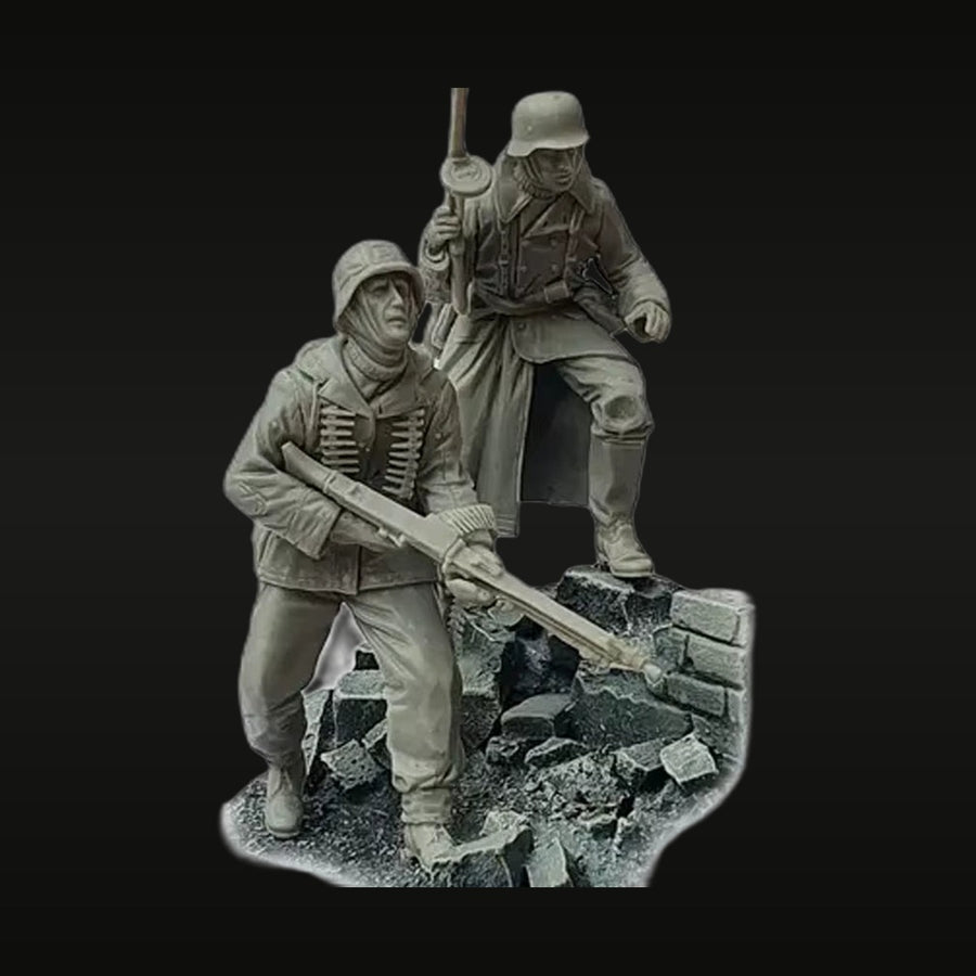 WWII German MG42 Team with Diorama Base 1/35 Resin Figure Set - unpainted resin model kit