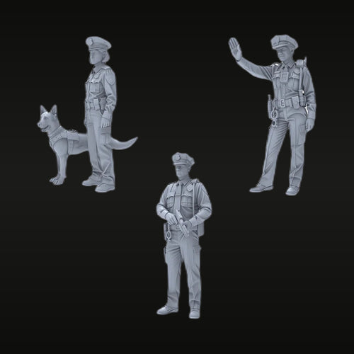 Police Officers K9 Unit 4-Figure Set 1/72 Resin Model Kit
