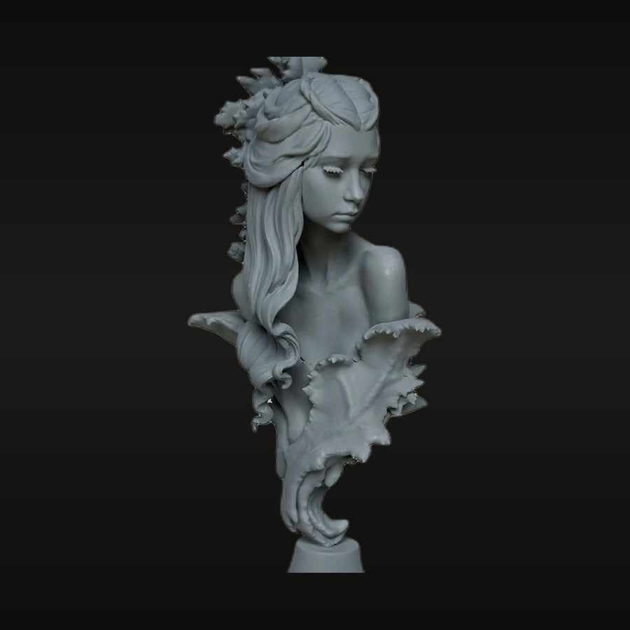 Fantasy Female Forest Pixie with Floral Crown 75mm Resin Bust - unpainted resin model kit