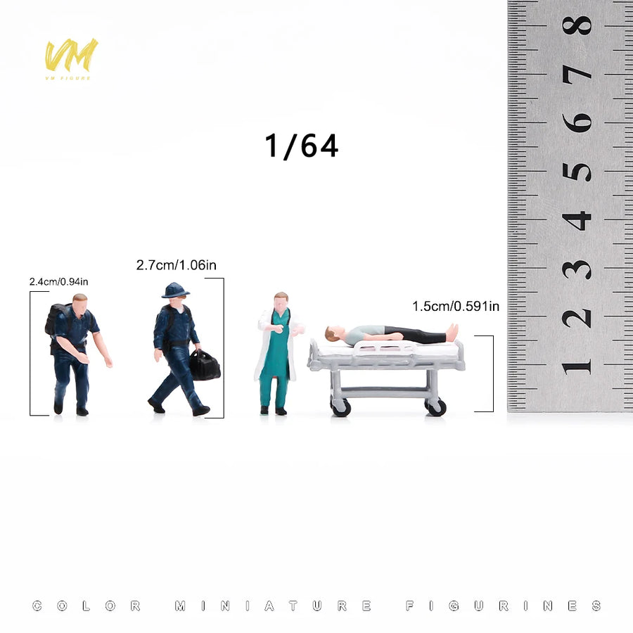 Painted Miniature 1/87 1/64 1/43 1/24 1/18 Rescue Team Stretcher Doctors Medical Staff Patients Figure Emergency Scene Doll Prop
