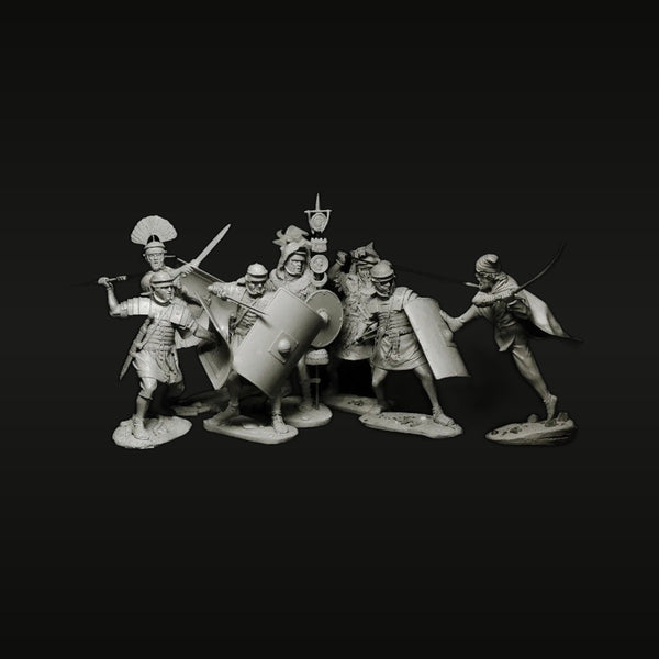 Ancient Roman Legionaries with Pila and Shields 75mm Resin Figure Set