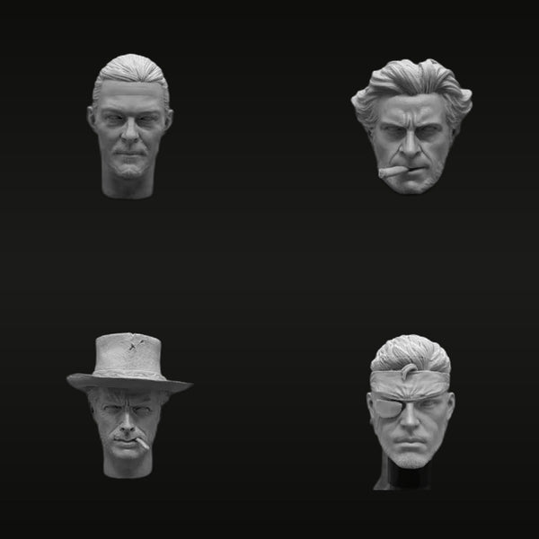 Male Character Head Busts Set of 4 with Accessories 1/6 Resin Kit