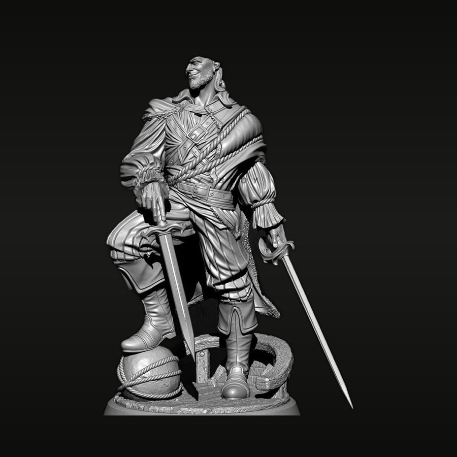 Baroque Musketeer with Feathered Hat 38mm Resin Figure Kit - unpainted resin model kit