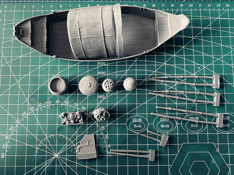 Wooden Fishing Sampan with Rigging and Cargo 1/35 Resin Ship Kit - resin model view 2