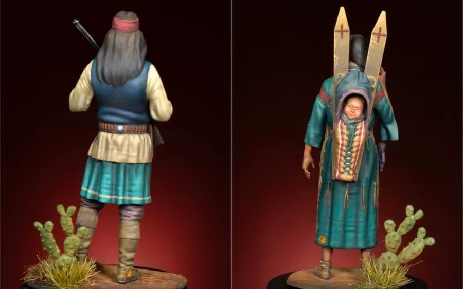Native American Female Warrior with Braids 1/32 Resin Figure Kit with Accessories - resin model view 3