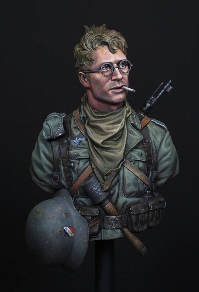 WWII German Wehrmacht Soldier with Glasses and Neck Scarf 1/10 Resin Bust Kit - resin model view 2