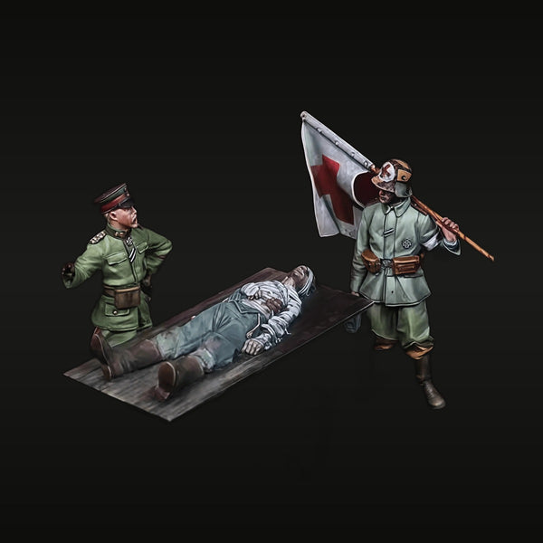 WWI German Casualty Evacuation Diorama with Red Cross Flag 1/35 Resin Kit