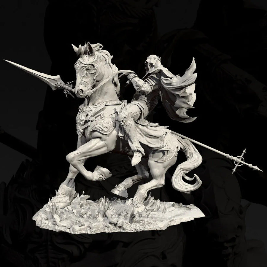 Medieval Knight Lancer on Armored Horse 55mm Resin Figure Kit - resin model view 2