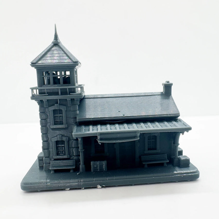 Stone Train Station with Watchtower LYTS125 1/87 1/160 1/220 Miniature Building Military Car