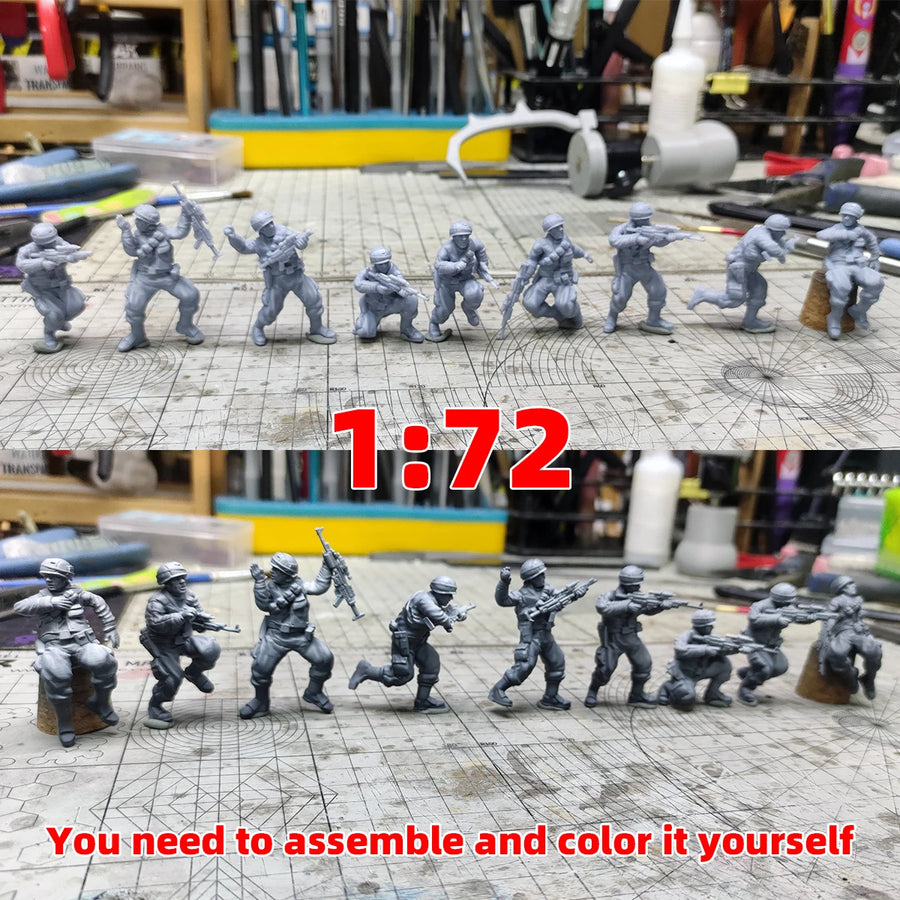 United States Modern Army Soldier Team Military Man Stand Set Assembly Scale Set Static Plastic Military Model Kit 9 Pcs 1/72