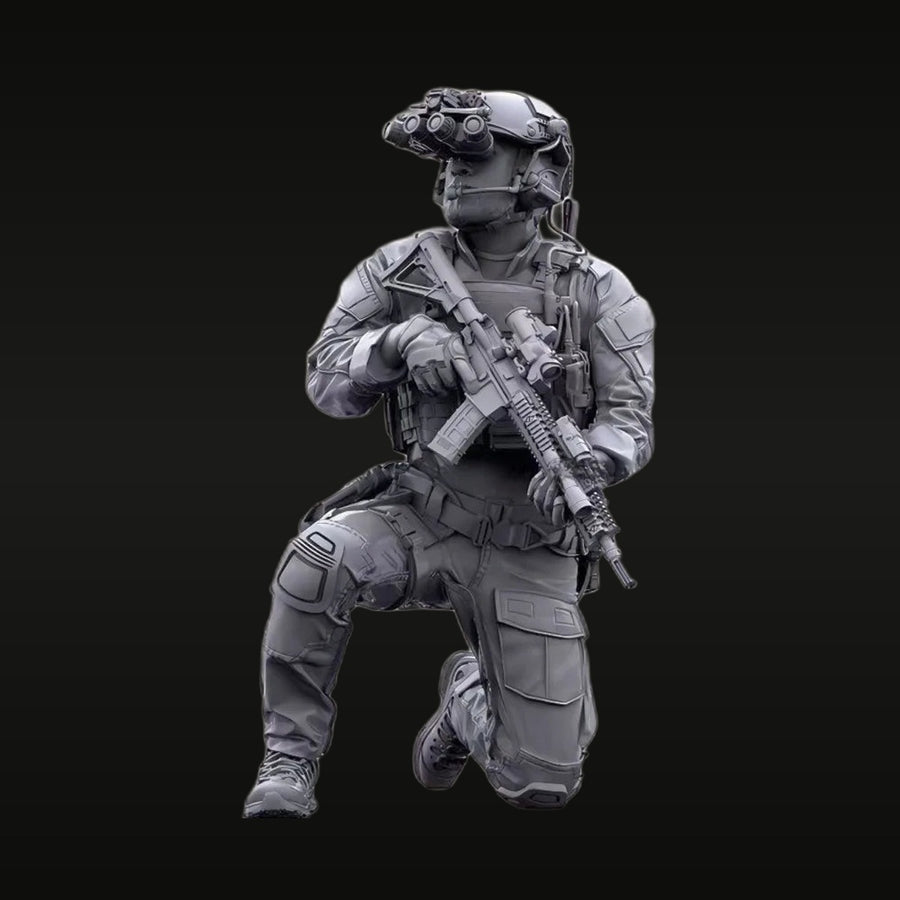 Modern US Tactical Operator with M4 Kneeling 1/35 Resin Figure Kit - unpainted resin model kit