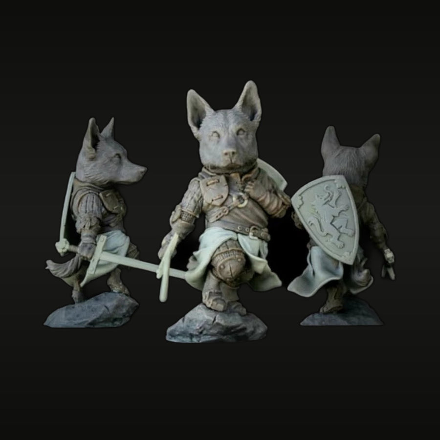 Fantasy Anthropomorphic Dog Knights Set of 3 80mm Resin Figure Kit - unpainted resin model kit