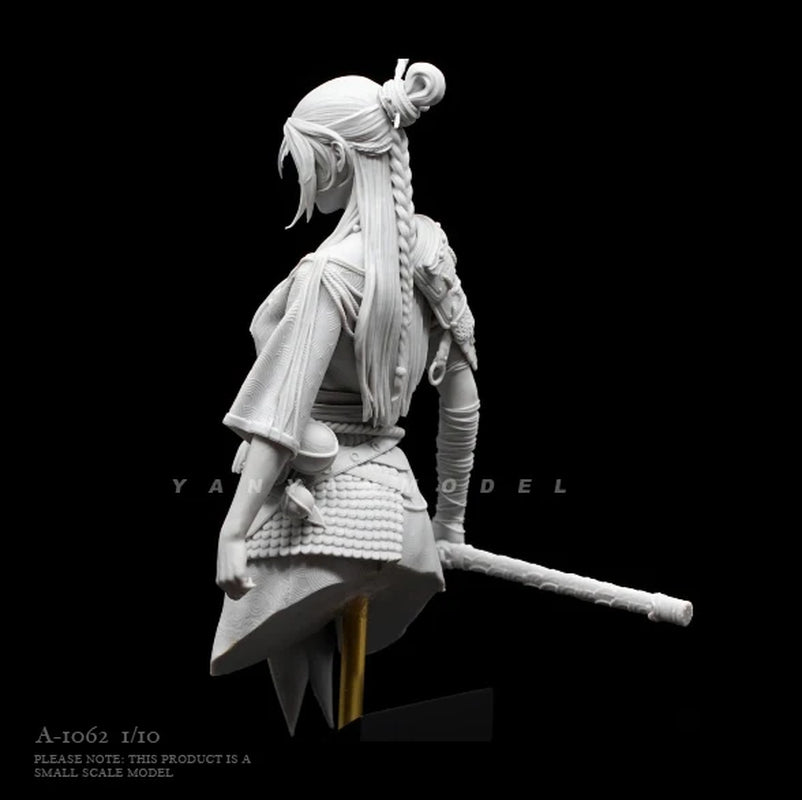 Fantasy Female Warrior with Hair Sticks 1/10 Scale Resin Bust Kit - resin model view 3