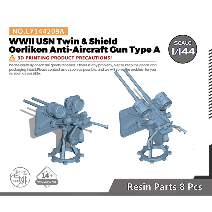 Yao'S Studio LY209A 1/144 1/200 1/350 1/700 3D Printed Resin Model Kit U.S Navy Twin & Shield Oerlikon Cannon Type A
