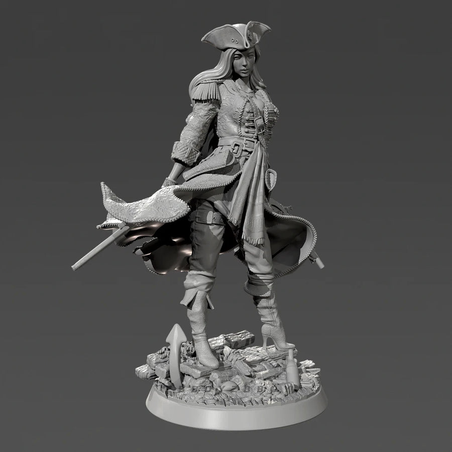 Female Pirate Captain with Ornate Axe 38mm Resin Figure Kit - resin model view 3