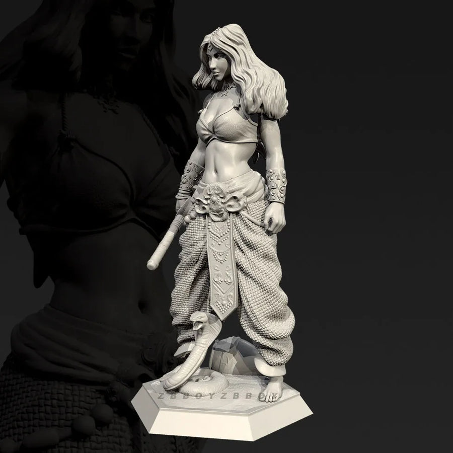 Fantasy Female Warrior Bust with Curved Blade 28mm Resin Kit - resin model view 2