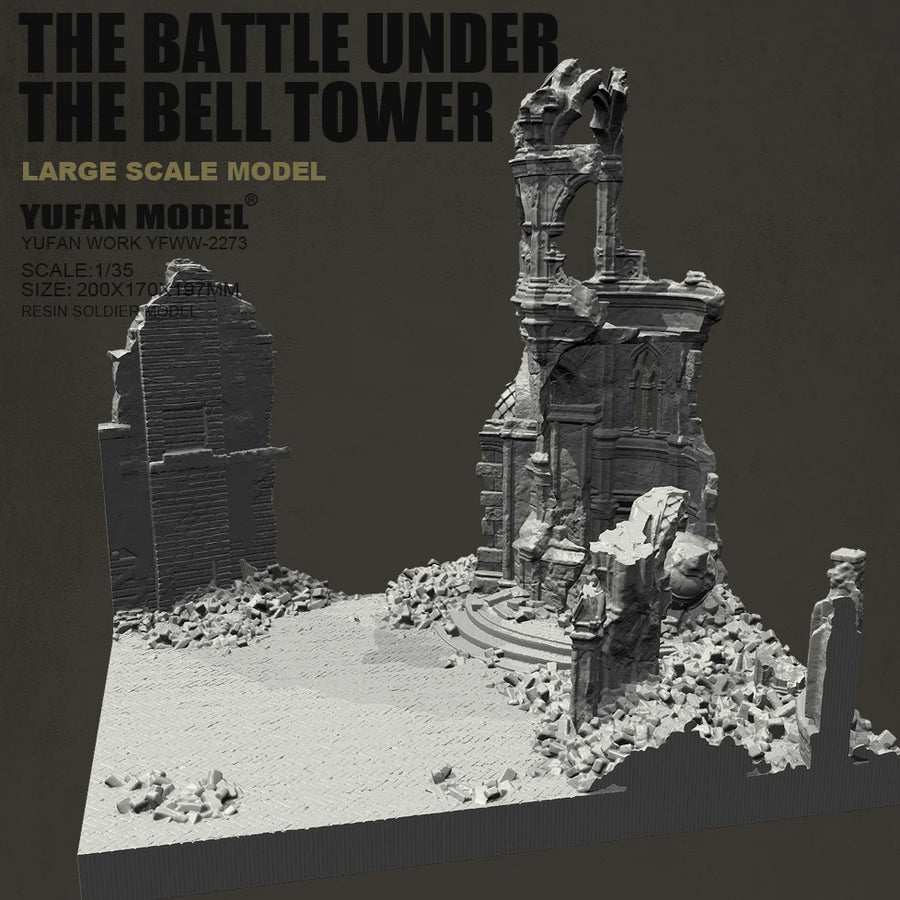 The Battle Under the Bell Tower 1/35 Ruined Urban Diorama Base Resin Kit - resin model view 4
