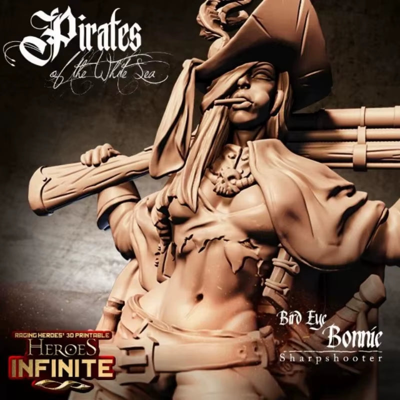 Bad Eye Bonnie Pirate Musketeer with Flintlock 1/24 Resin Figure Kit - resin model view 2