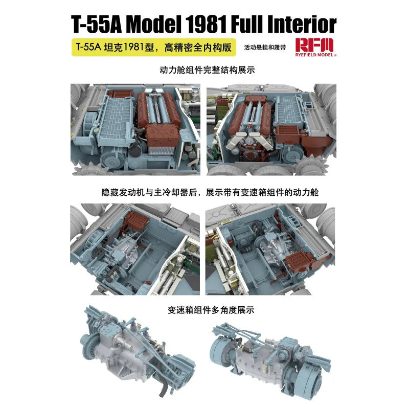 RYE FIELD MODEL RFM- 5155 1/35 T-55A Tank 1981 Full Interior Workable Suspension & Track Plastic Model Kit
