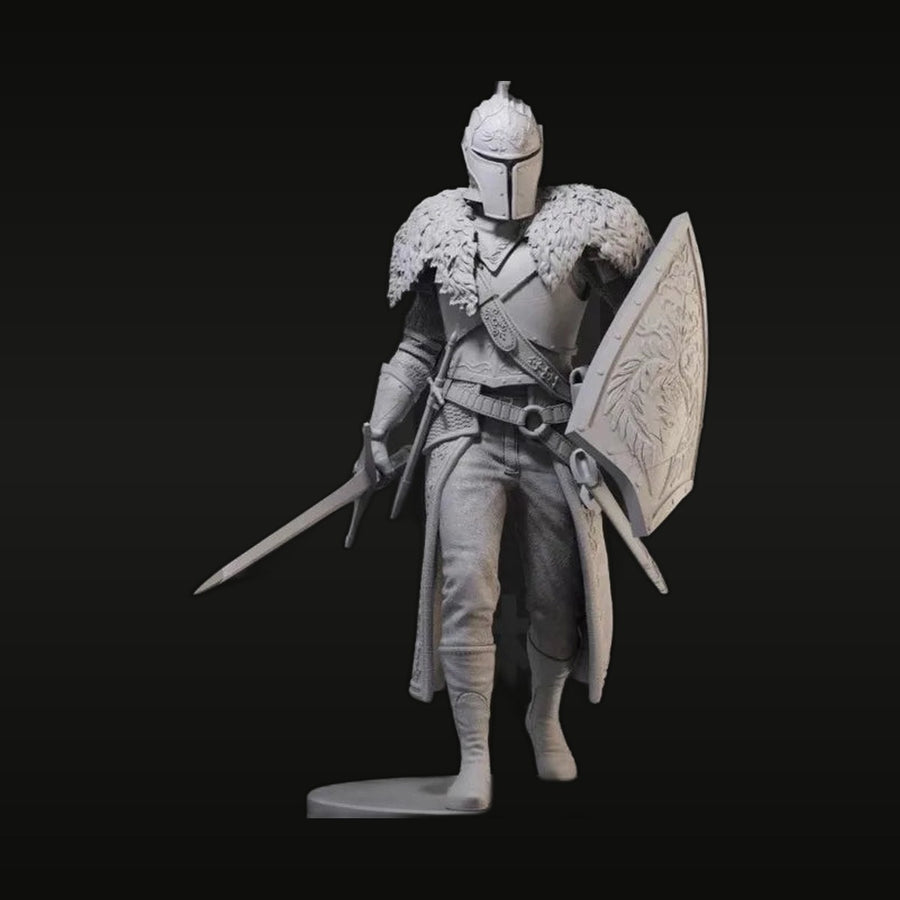 Medieval Knight with Longsword and Ornate Shield 1/24 Resin Figure Kit - unpainted resin model kit