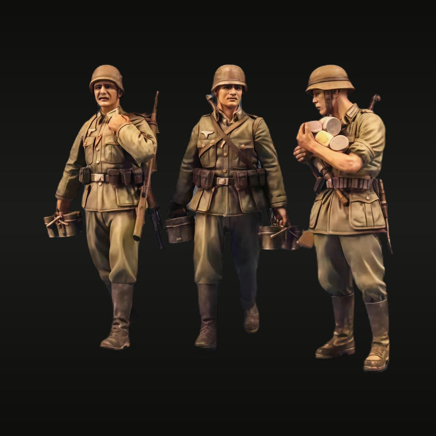 WWII German Afrika Korps Soldiers 3-Figure Set 1/35 Resin Kit - unpainted resin model kit