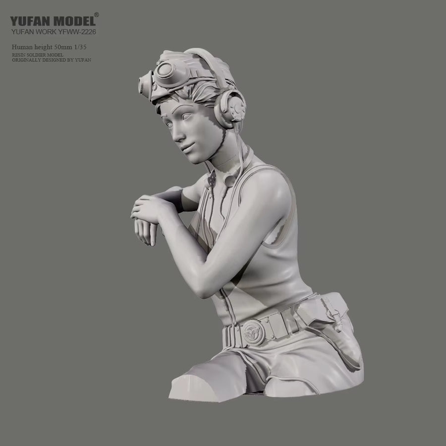 Steampunk Female Aviator with Goggles 1/35 Resin Bust Kit - resin model view 3