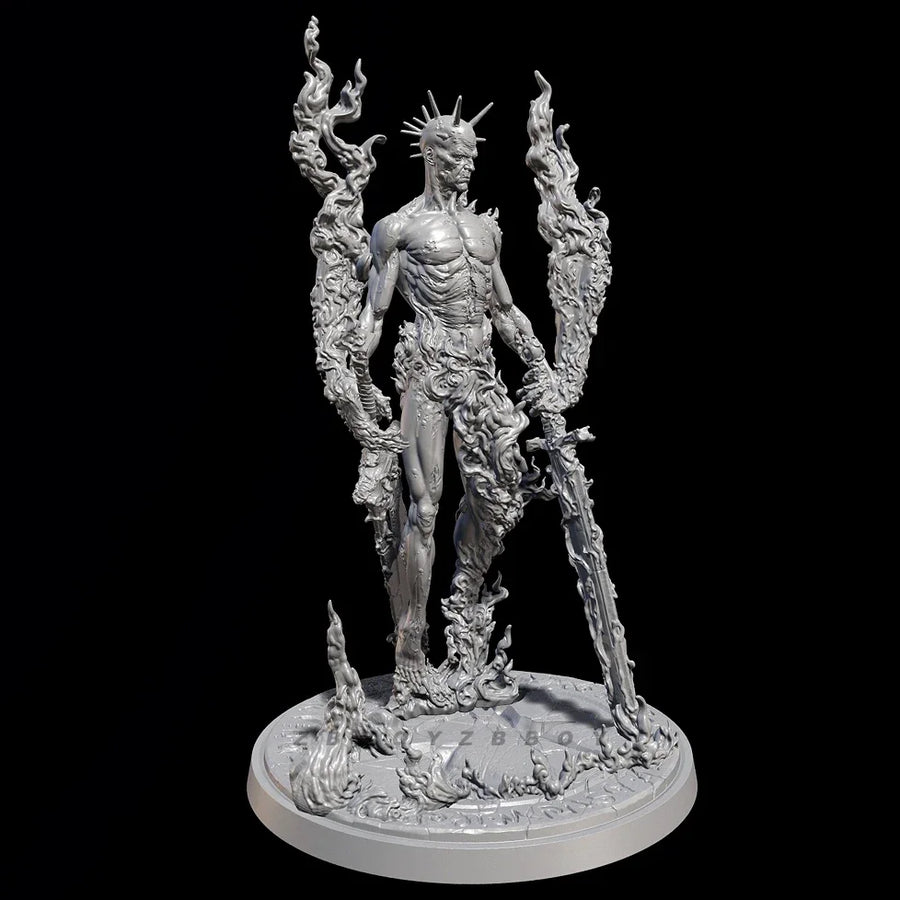 Fantasy Demon Lord Bust with Spiked Crown and Ornate Staff 38mm Resin Kit - resin model view 2