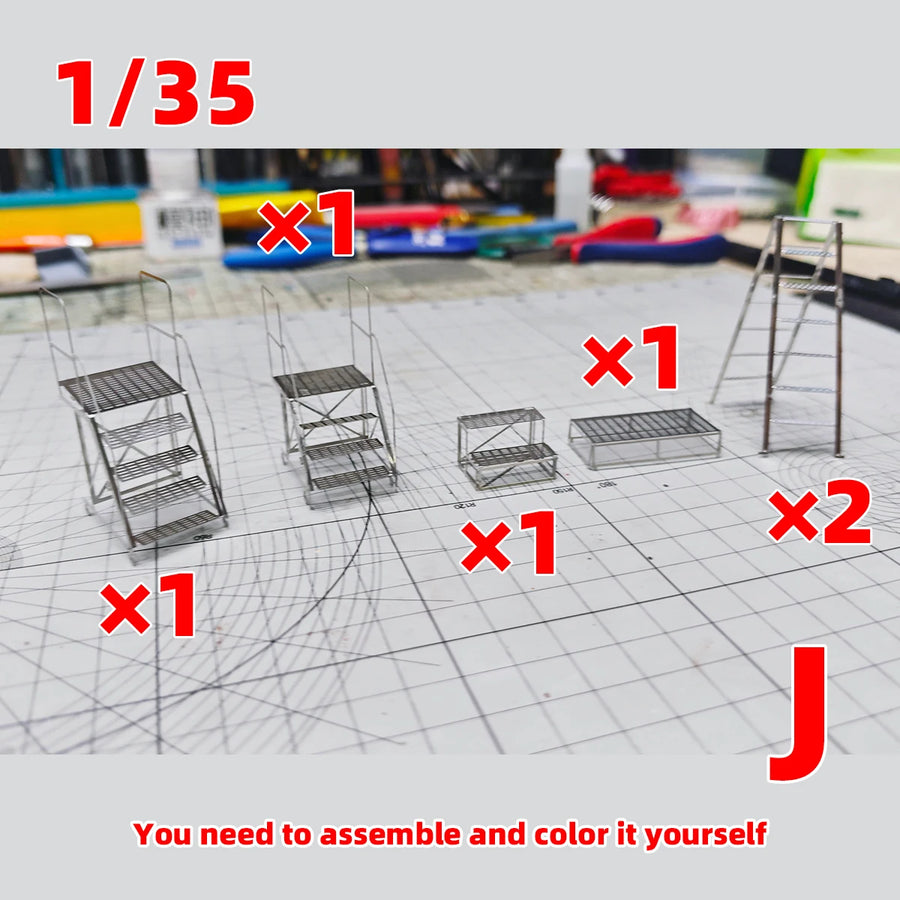 1/35 Photo Eatch Scale Model Kit Maintenance Ladders Climbing Ladder Platform Ottoman Warning Signs Sand Table Diorama Models