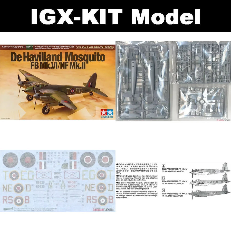 Tamiya 60747 1/72 Scale De Havilland Mosquito FB Mk.Vi/Nf Mk.Ii Bomber Hobby Craft Toy Plastic Model Building Kit