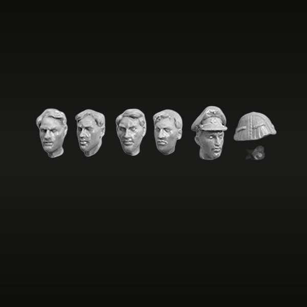 WWII British Soldier & Officer Heads with Brodie Helmet 6-Piece Set 1/35 Resin Kit