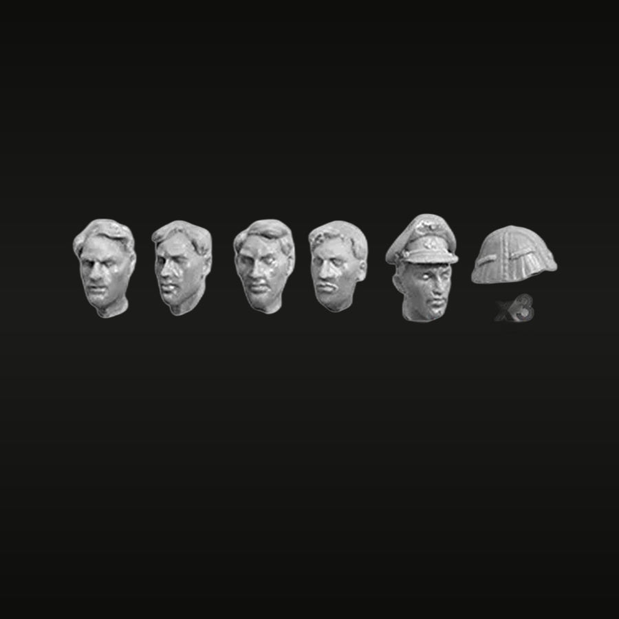WWII British Soldier & Officer Heads with Brodie Helmet 6-Piece Set 1/35 Resin Kit - unpainted resin model kit