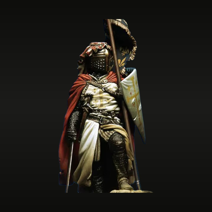 Medieval Crusader Knight Standard Bearer with Shield 75mm Resin Figure Kit - unpainted resin model kit