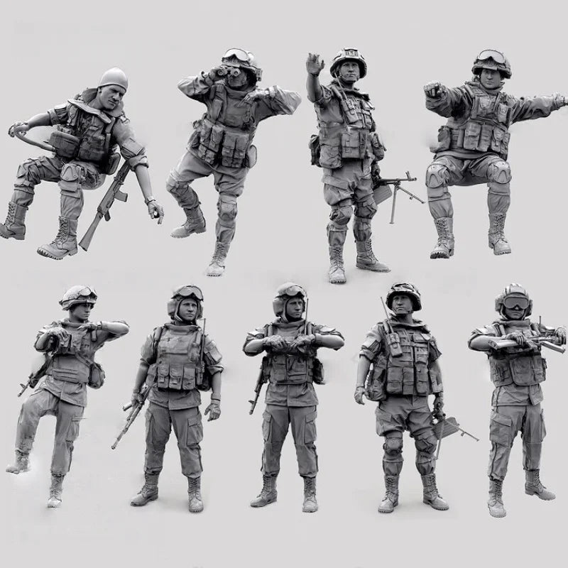 High Quality 1:35 Cast Resin Model Gray Kit, Modern Special Forces Soldier 9-Person Set Model Unpainted
