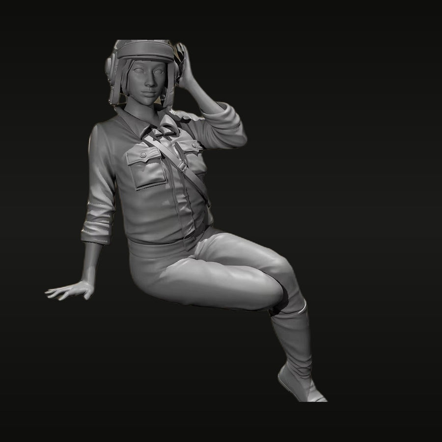 WWII Female Pilot Pinup Seated with Flying Helmet 1/35 Resin Figure Kit - unpainted resin model kit