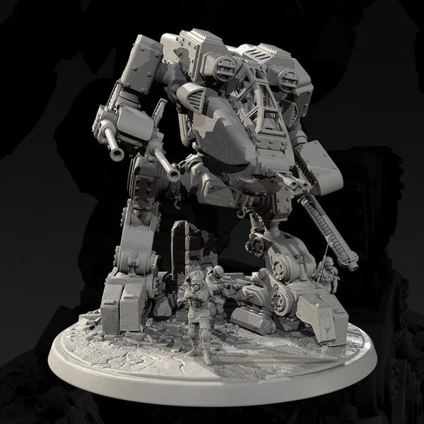 Sci-Fi Combat Mech with Infantry Diorama Base 28mm Resin Kit