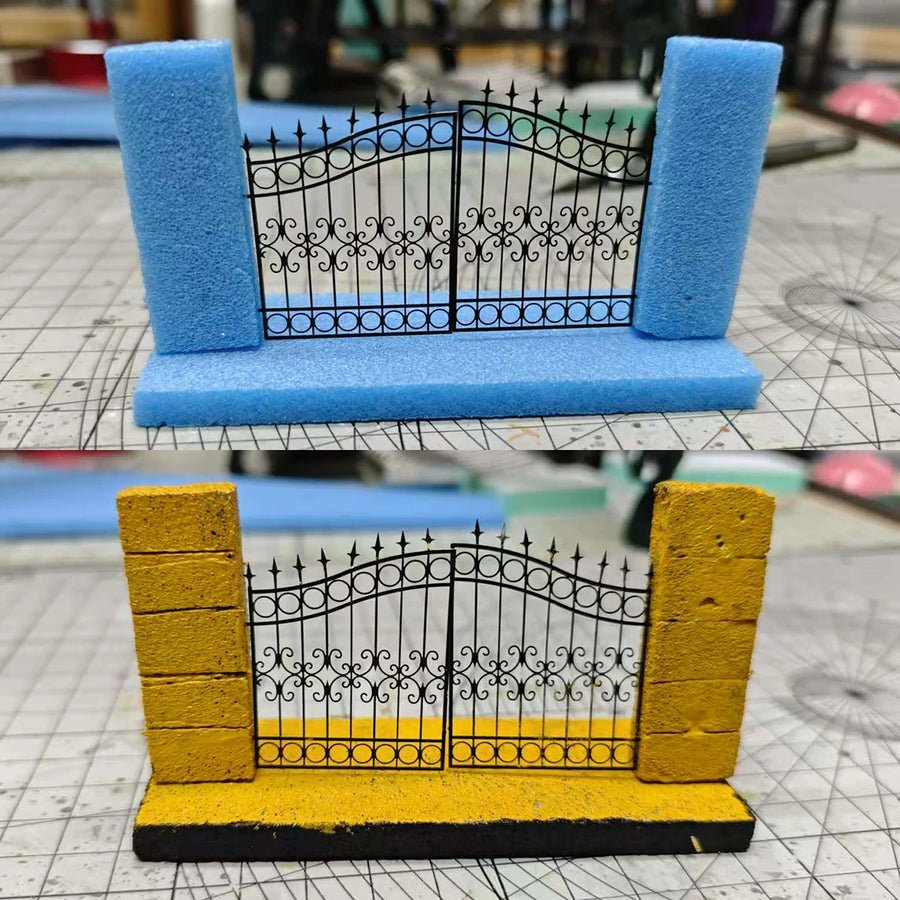 Photo Eatch PE Scale Model Kit Building Construction European Style Metal Gate Low Door Sand Table Diorama Models Suits 1/35