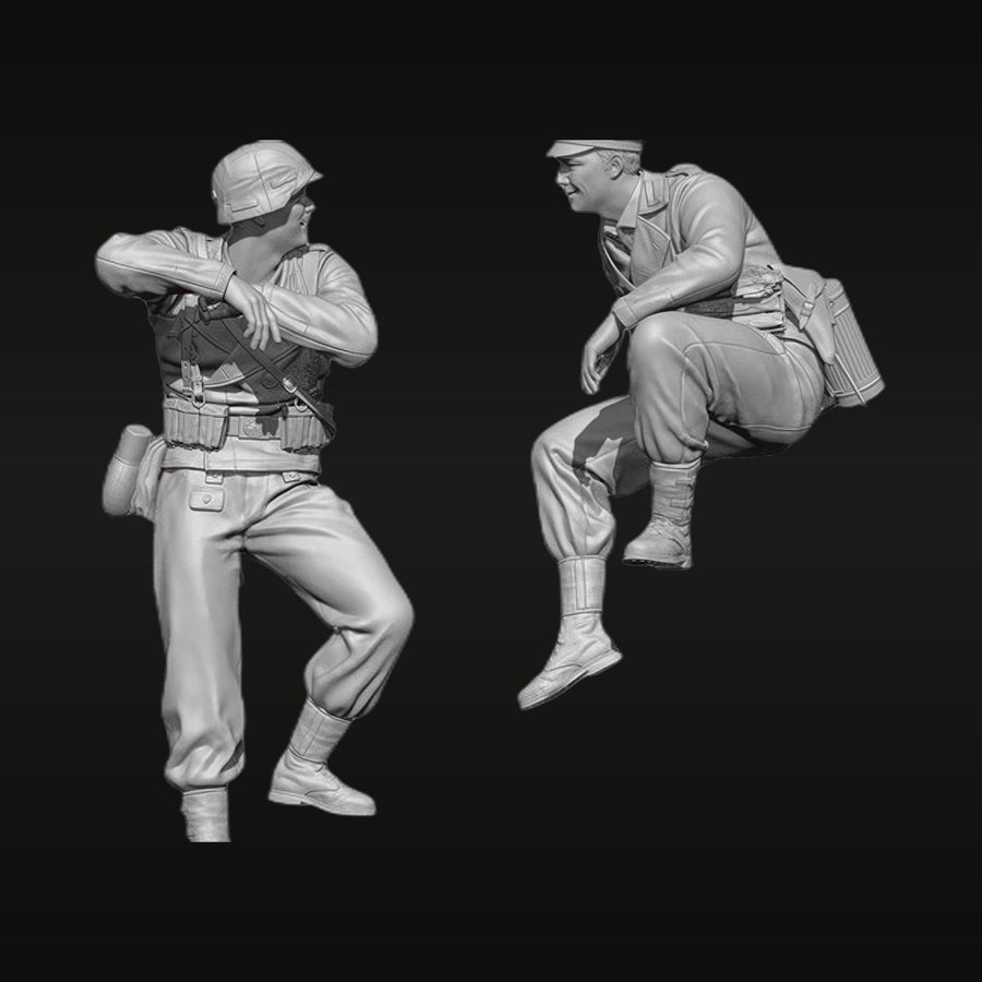 WWII German Soldier Combat Pair 1/35 Resin Figure Kit - unpainted resin model kit