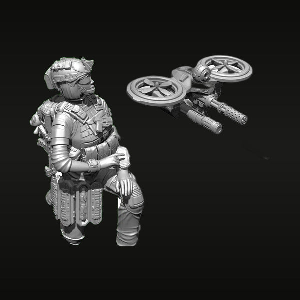 Sci-Fi Female Soldier Yilia with Combat Drone 1/35 Resin Figure Kit