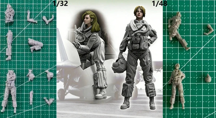 Modern US Navy Female Pilot Action & Standing Set 1/48 Resin Figure Kit - resin model view 3