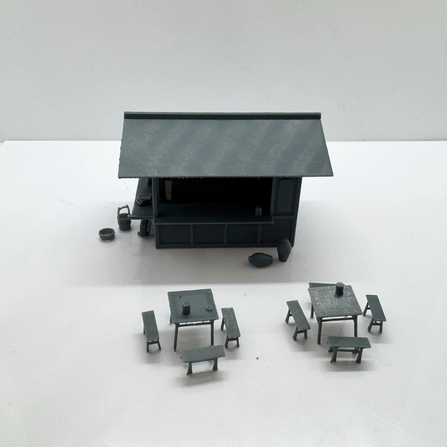 Vintage Tea Stall with Table and Chair Decorations LYTS094 1/220 1/48 1/64 1/72 1/87 1/144 1/160 Z Scale Miniature Scene