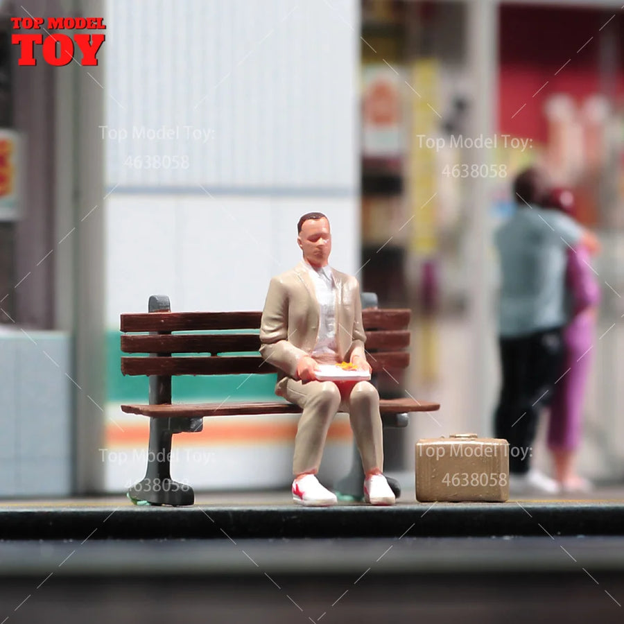 Painted Miniatures 1/64 1/43 1/87 Mr. Forrest Gump Sitting on Bench Male Scene Figure Doll Unpainted Model for Car Vehicles
