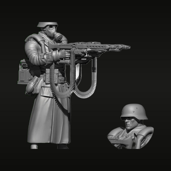 WWII German MG42 Machine Gunner with Bust 1/35 Resin Figure Kit