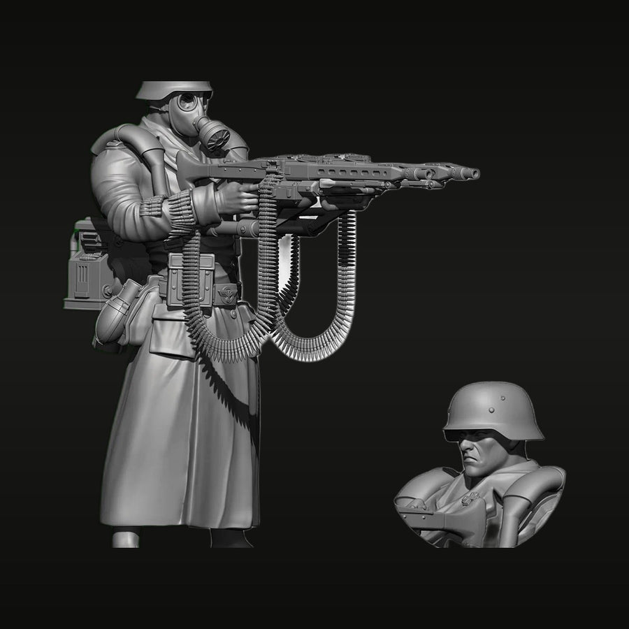 WWII German MG42 Machine Gunner with Bust 1/35 Resin Figure Kit - unpainted resin model kit